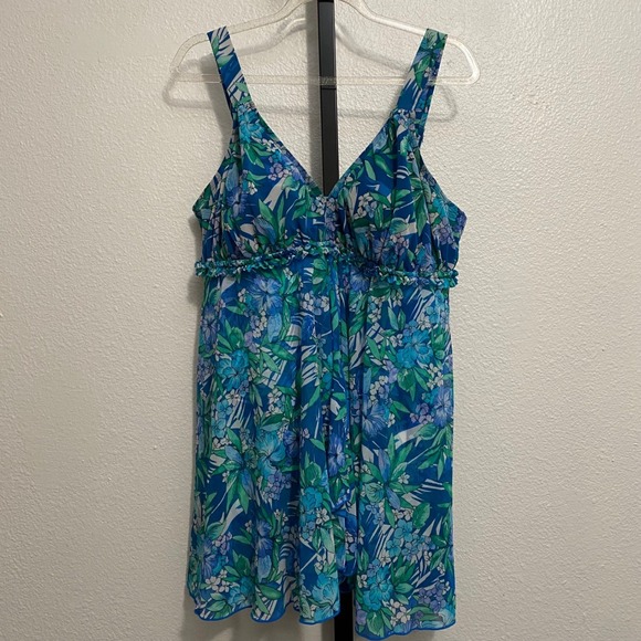 Fit 4 U Other - Tropical Floral Tankini Swim Top Womens 16 Padded Vacation Beach Cruise Resort